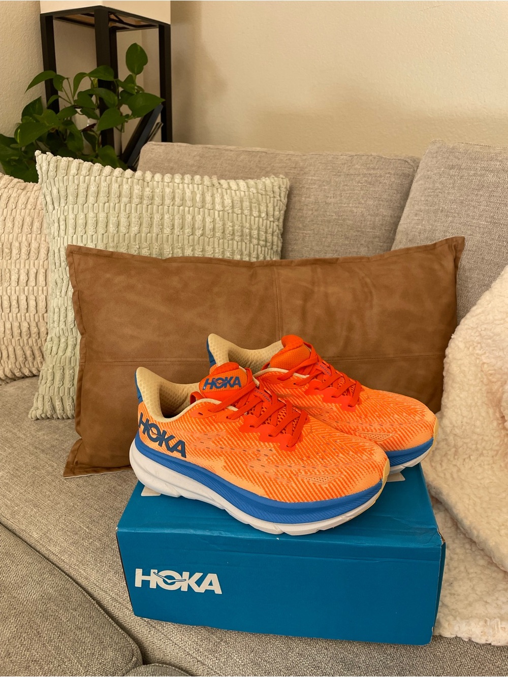 Hoka Orange and Blue Lightweight Trainers